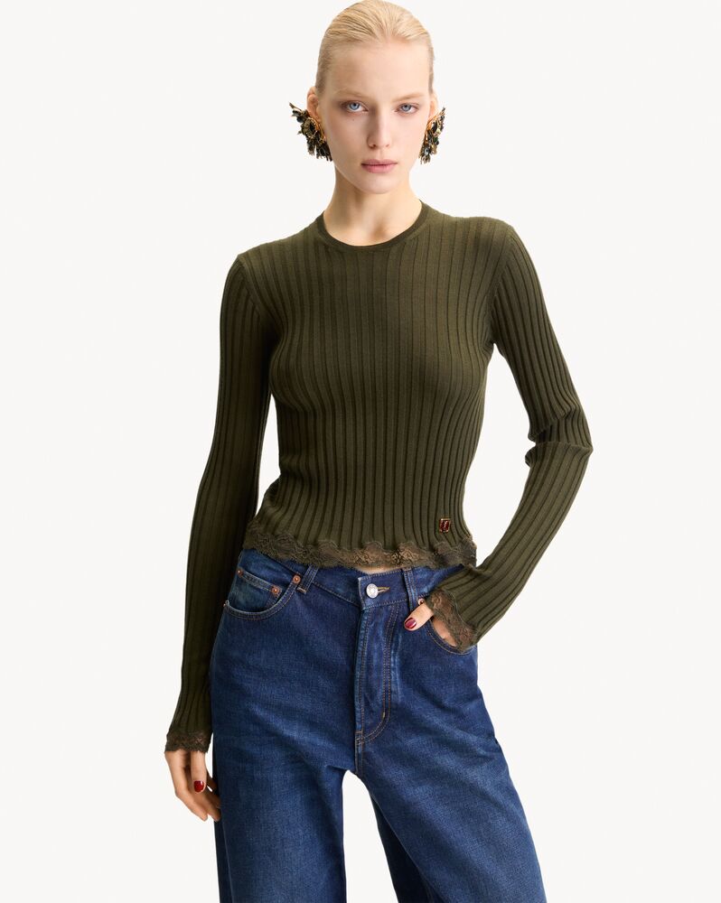CASSANDRE laced top in ribbed wool, cashmere, and silk