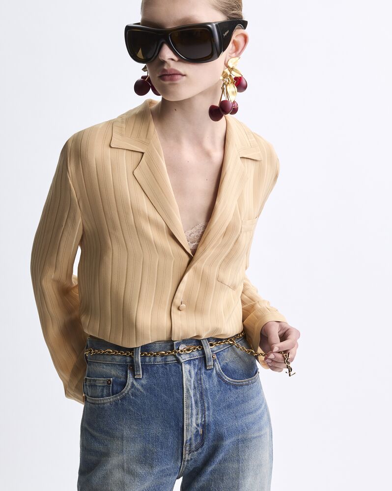 pajama top in striped silk