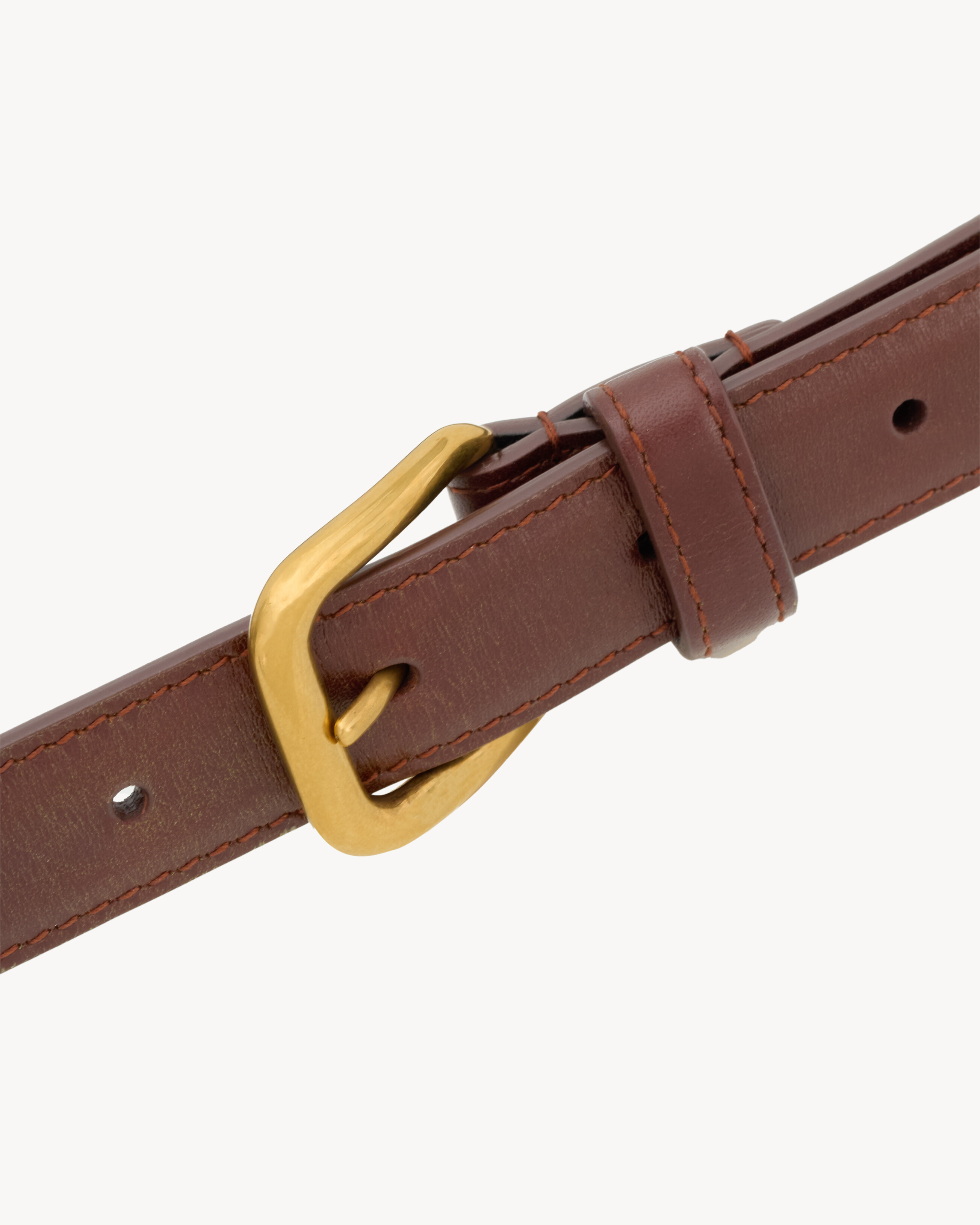 rectangular buckle thin belt in aged leather in Brown | Saint Laurent ...