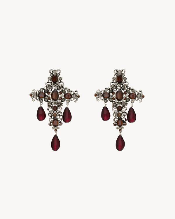 crystal cross earrings in resin and metal