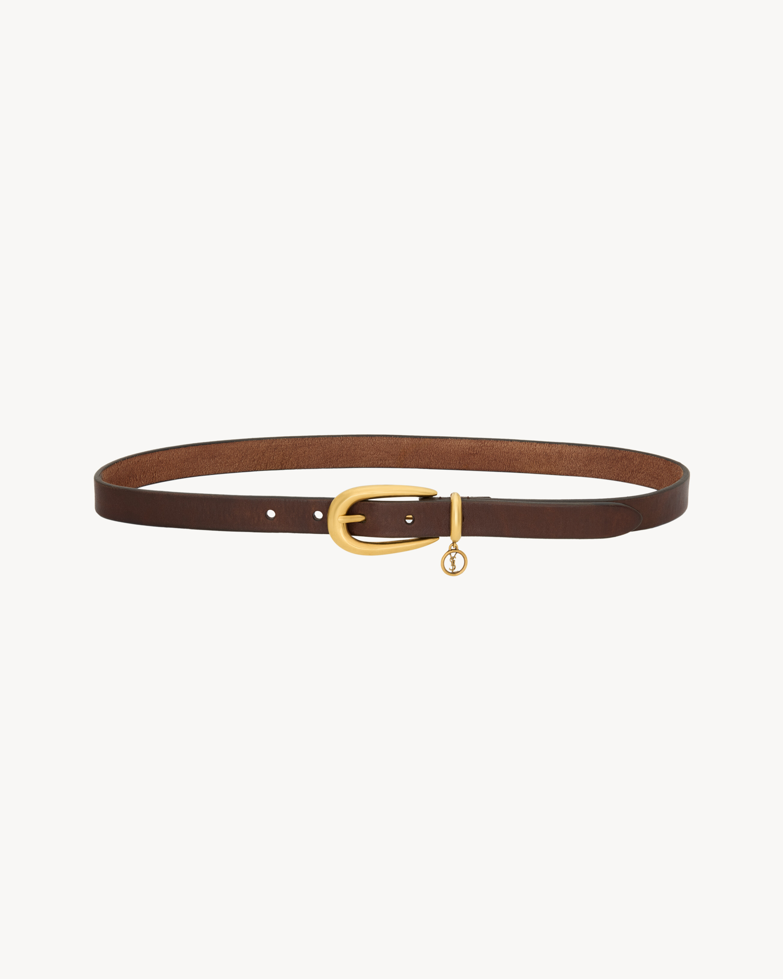 CASSANDRE ceinture fine en cuir à boucle allongée et charm