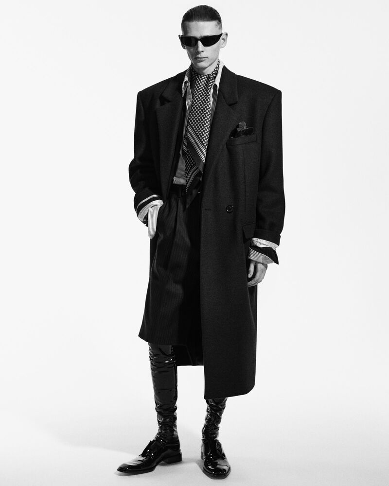 80's coat in double-face wool felt in Blue | Saint Laurent | YSL