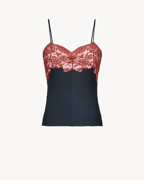camisola com renda em cetim de seda
