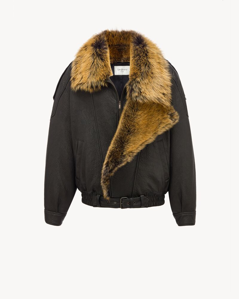 bomber jacket in bubbled lambskin and shearling