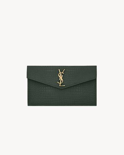 UPTOWN POUCH IN CROCODILE-EMBOSSED SHINY LEATHER in Green | Saint