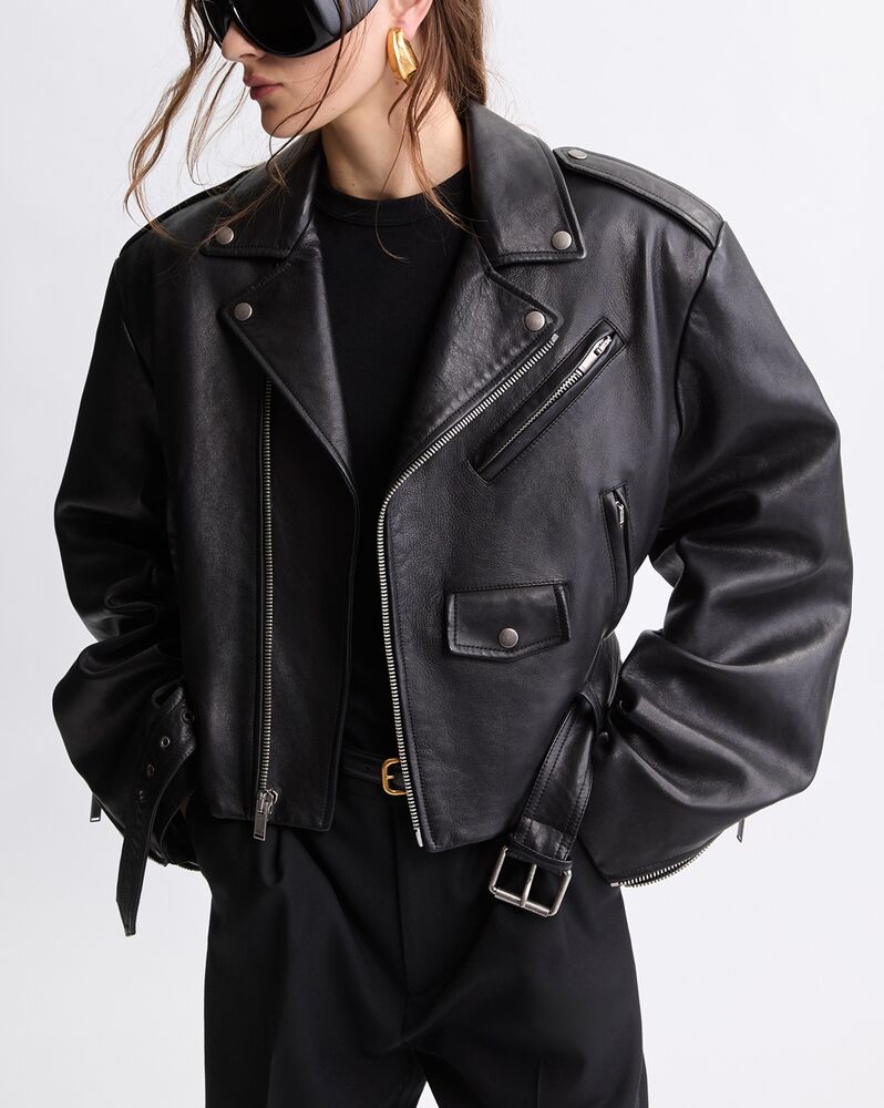 zip biker jacket in lambskin
