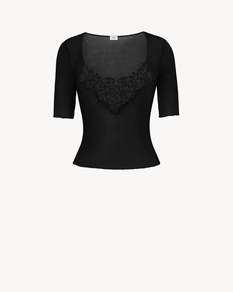 guipure top in ribbed silk