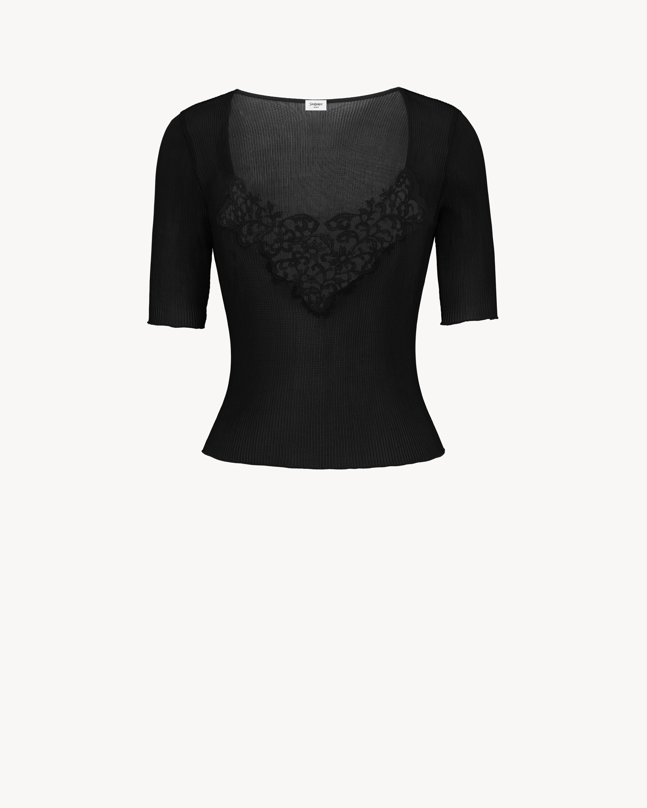 guipure top in ribbed silk