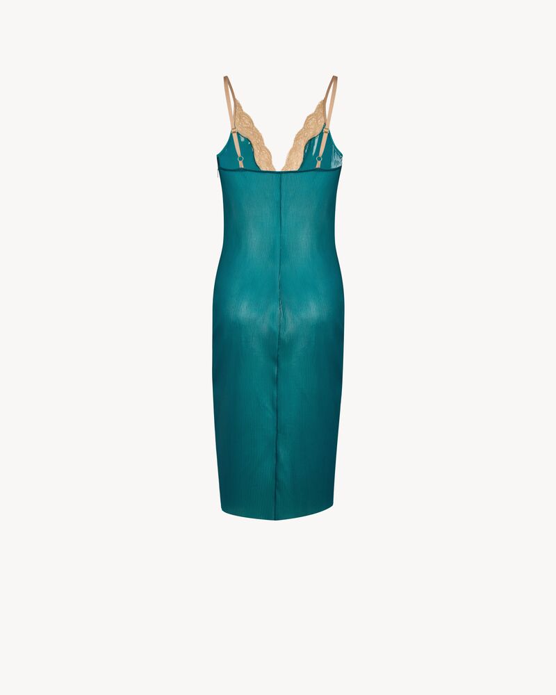 laced midi dress in silicone-coated ribbed silk jersey