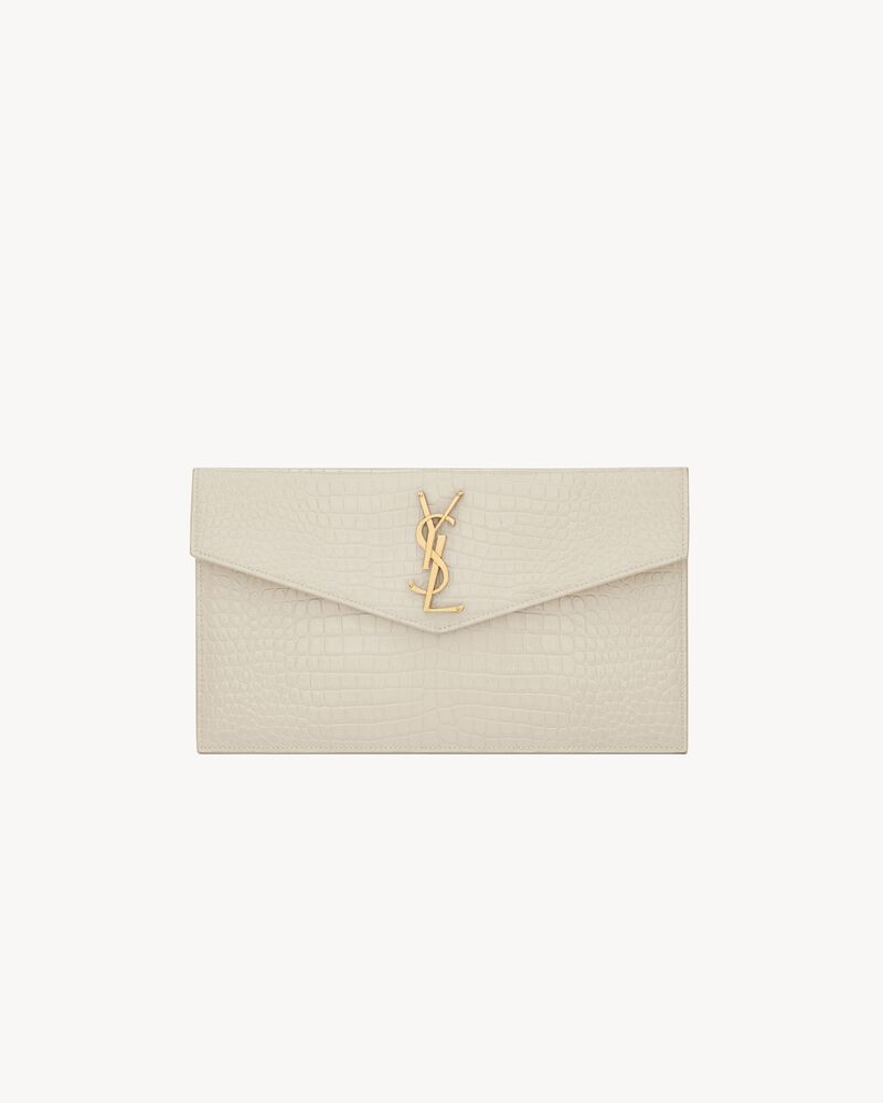 Pochette Uptown de piel repujada de cocodrilo brillante