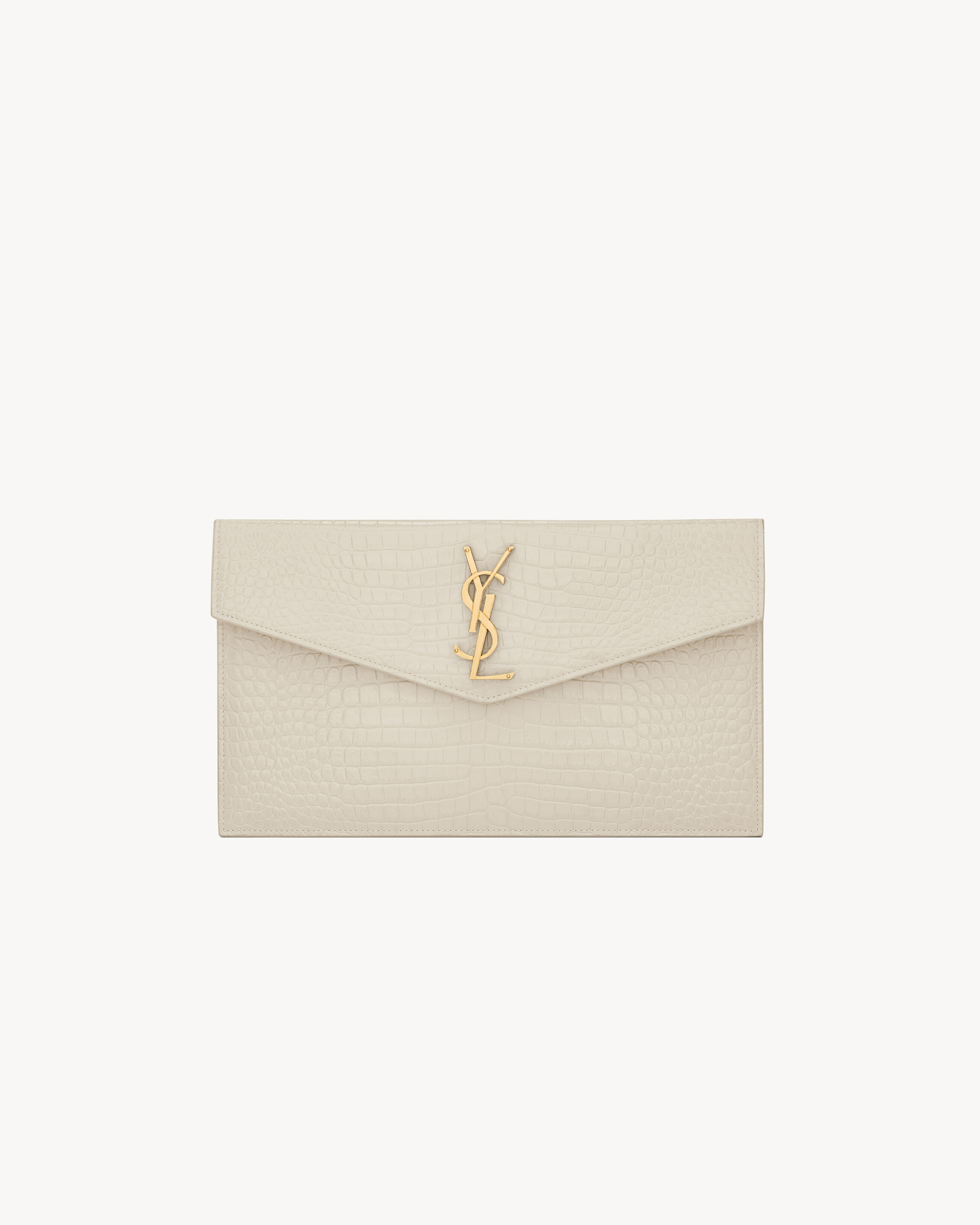 Pochette Uptown de piel repujada de cocodrilo brillante