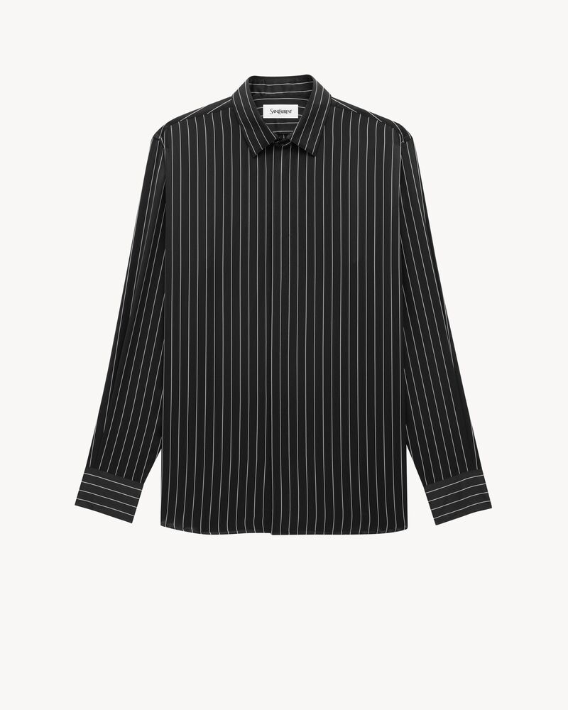 Shirt in Striped Silk Satin in Black | Saint Laurent | YSL EN-EE