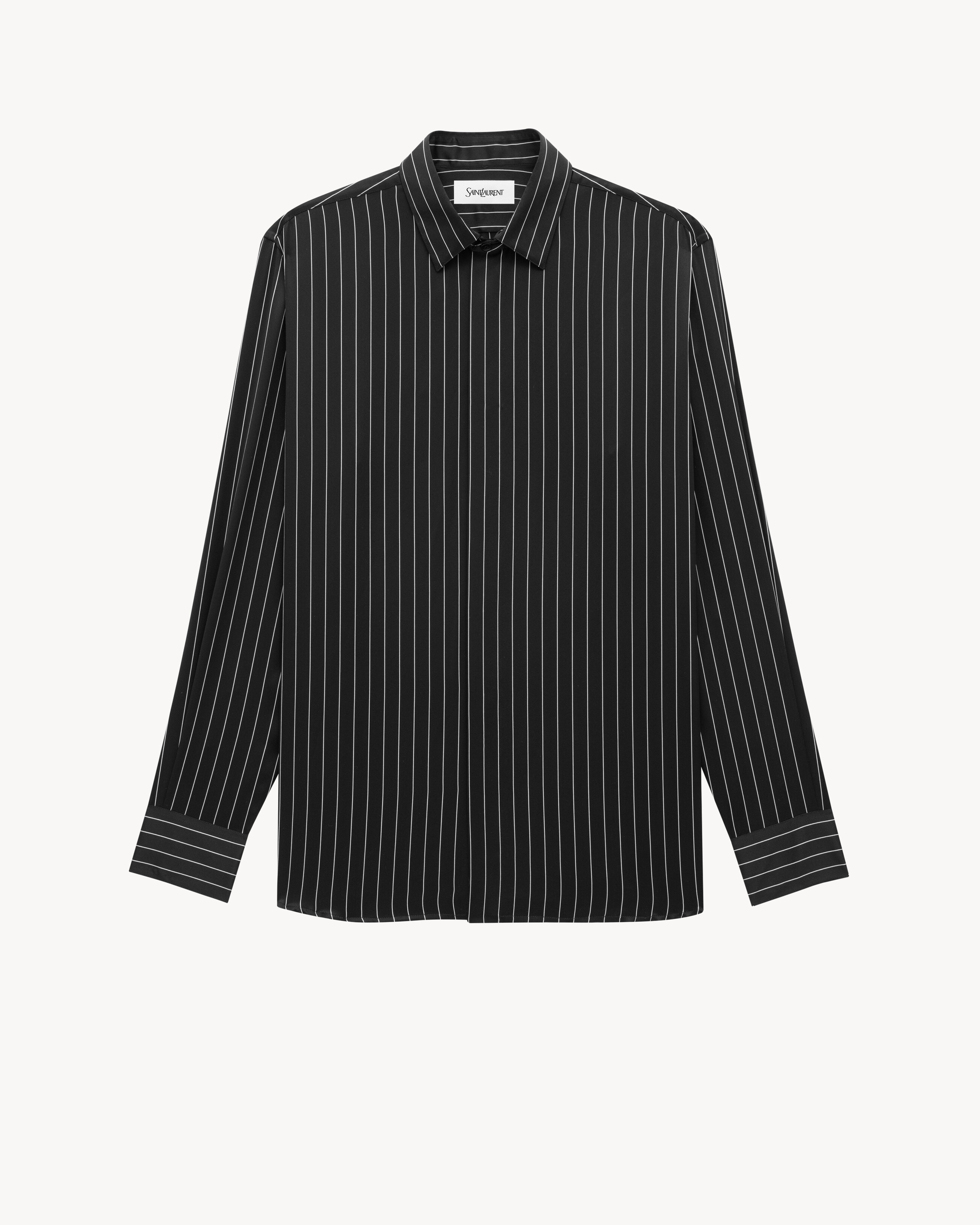 Saint Laurent Shirt In Striped Silk Satin - Black - Men - 16 Saint Laurent Shirt In Striped Silk Satin - Black - Men - 16