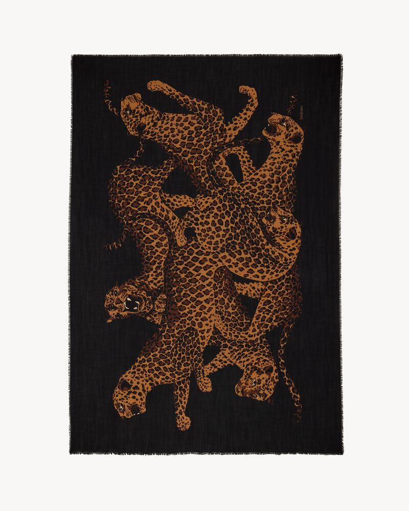 Stola in twill di lana con motivo leopardo
