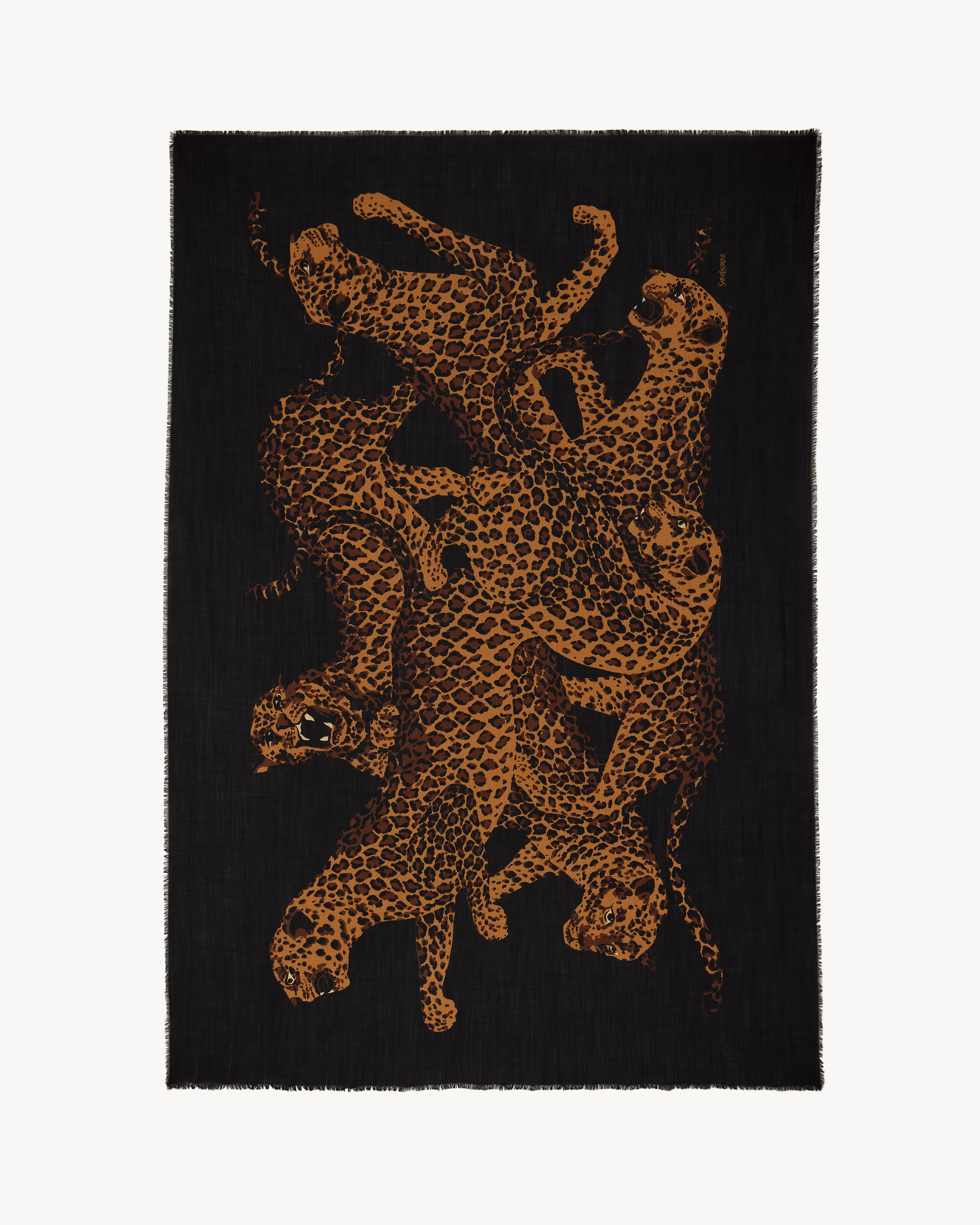 Stola in twill di lana con motivo leopardo