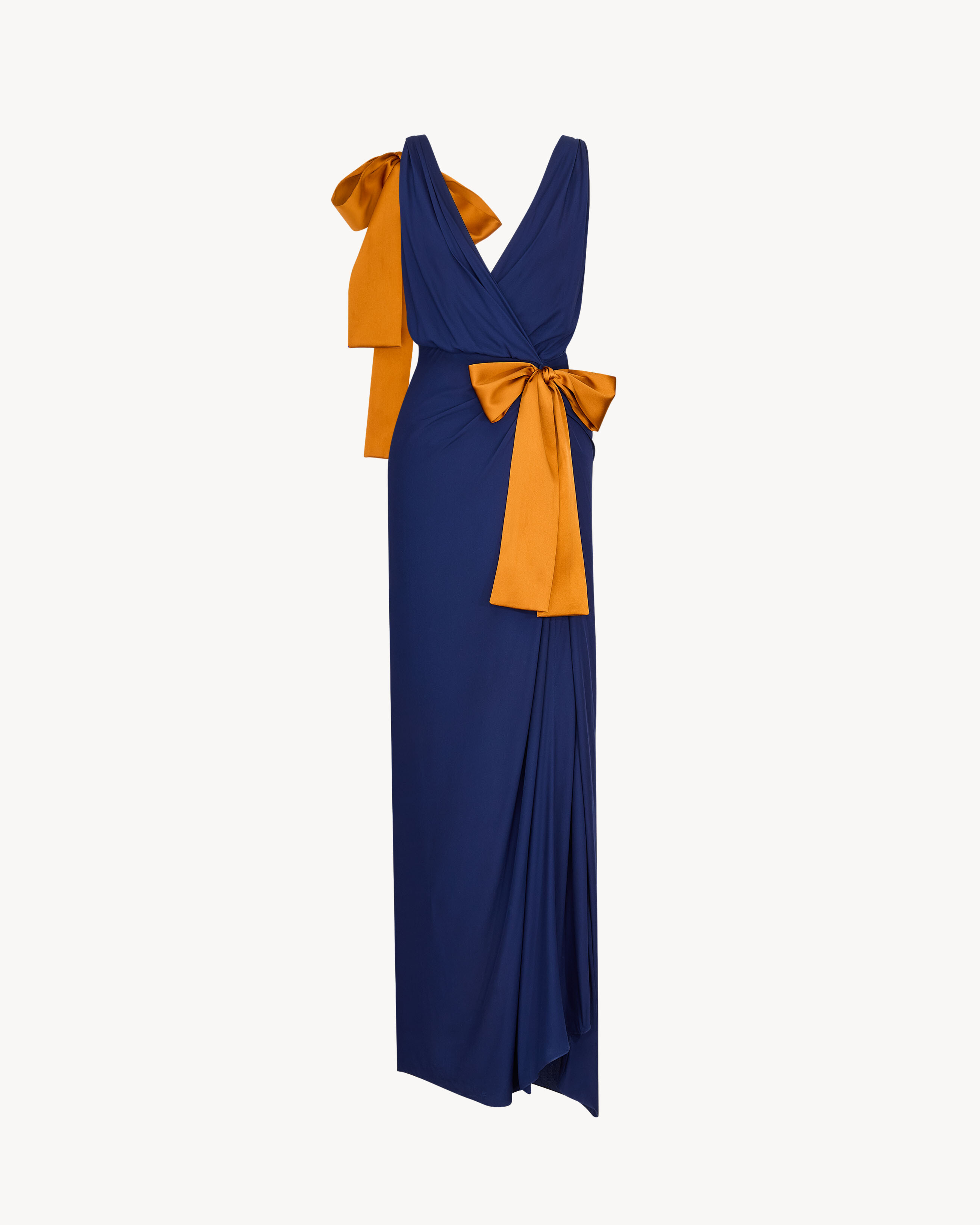 draped dress in double-face silk satin
