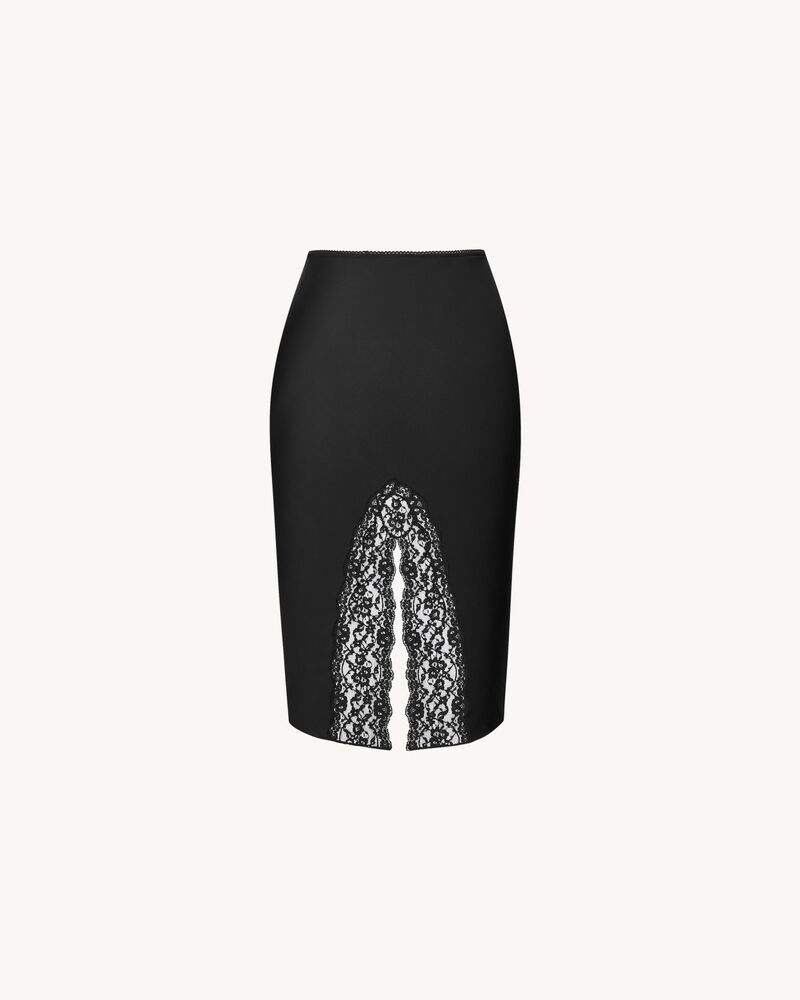 split slip skirt in double-face silk satin and lace