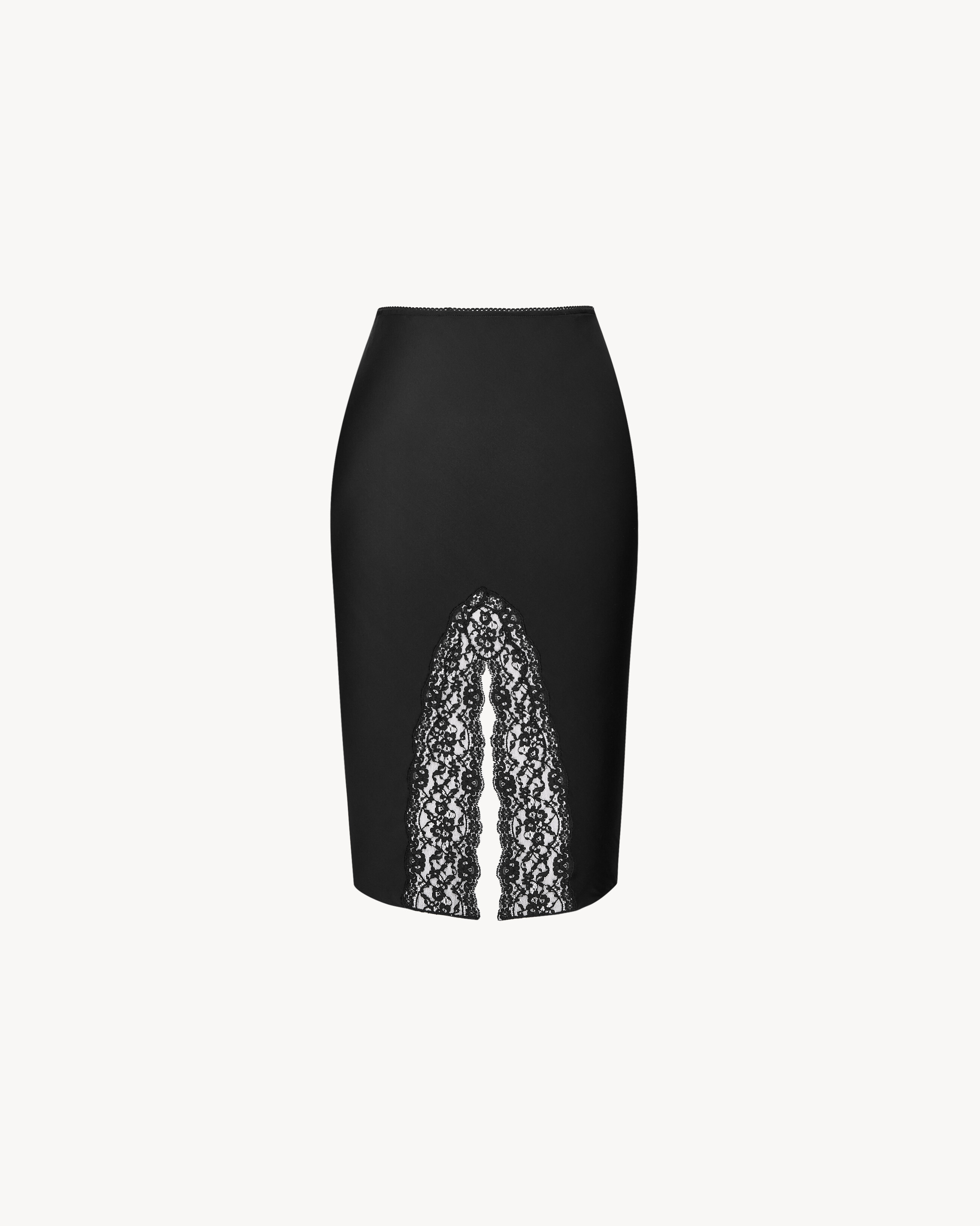Saint Laurent split slip skirt in double-face silk satin and lace