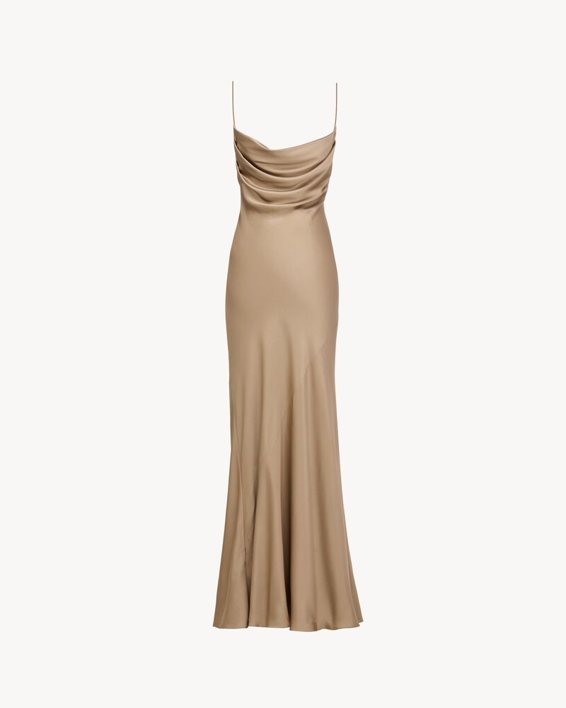 backless cowl dress in silk satin
