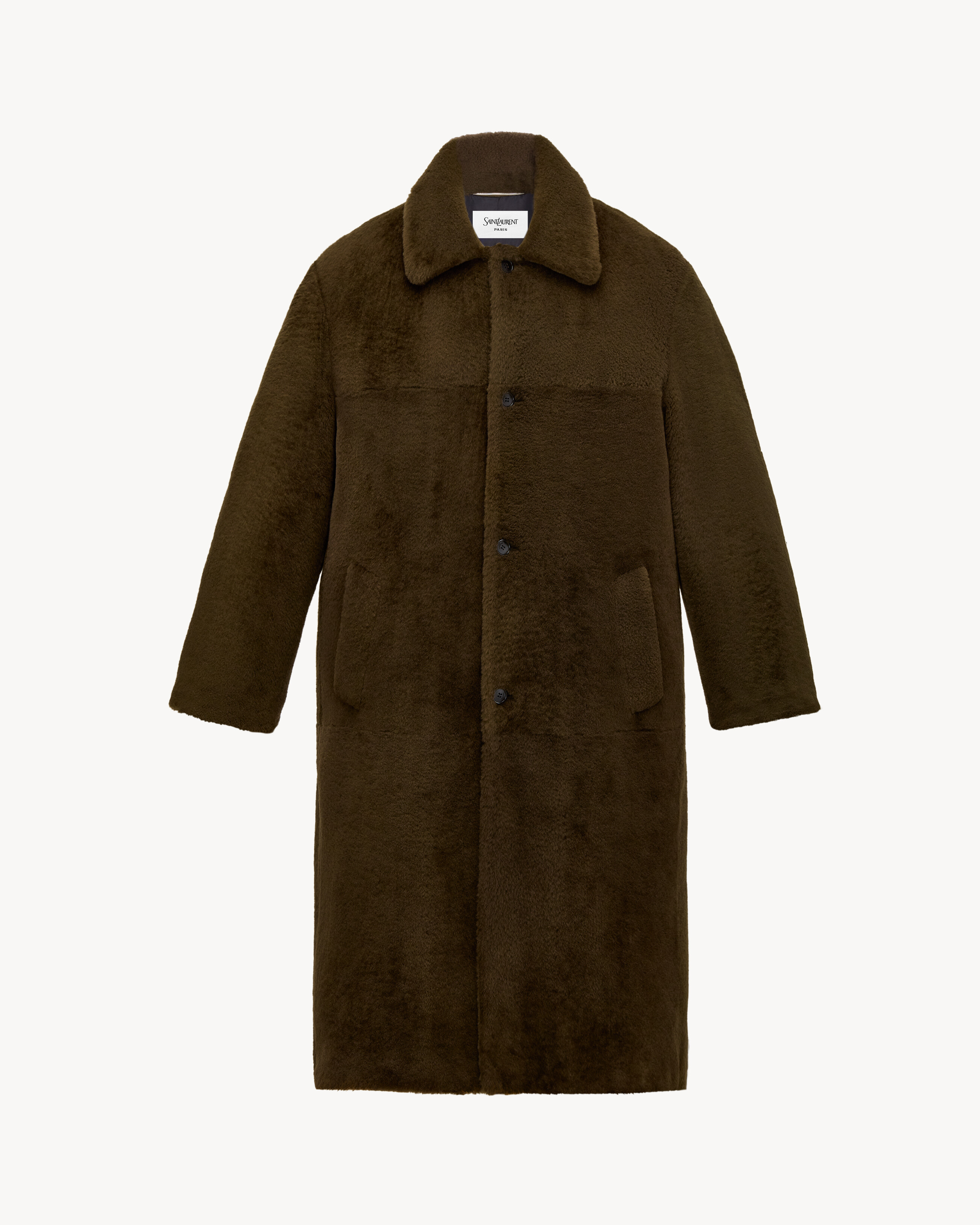 balmacaan coat in shearling in Green | Saint Laurent | YSL US | ID