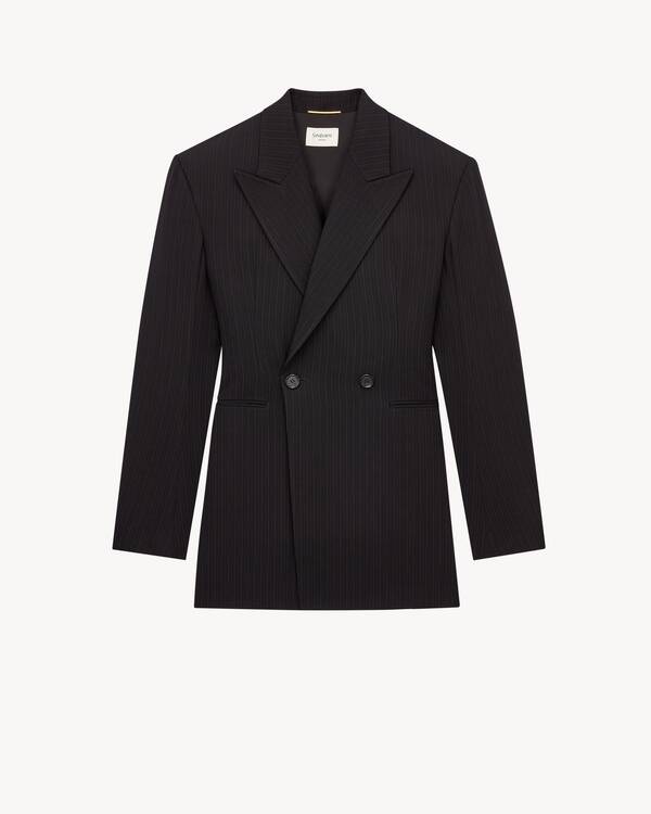 double-breasted jacket in chalk-stripe wool mélange in Black