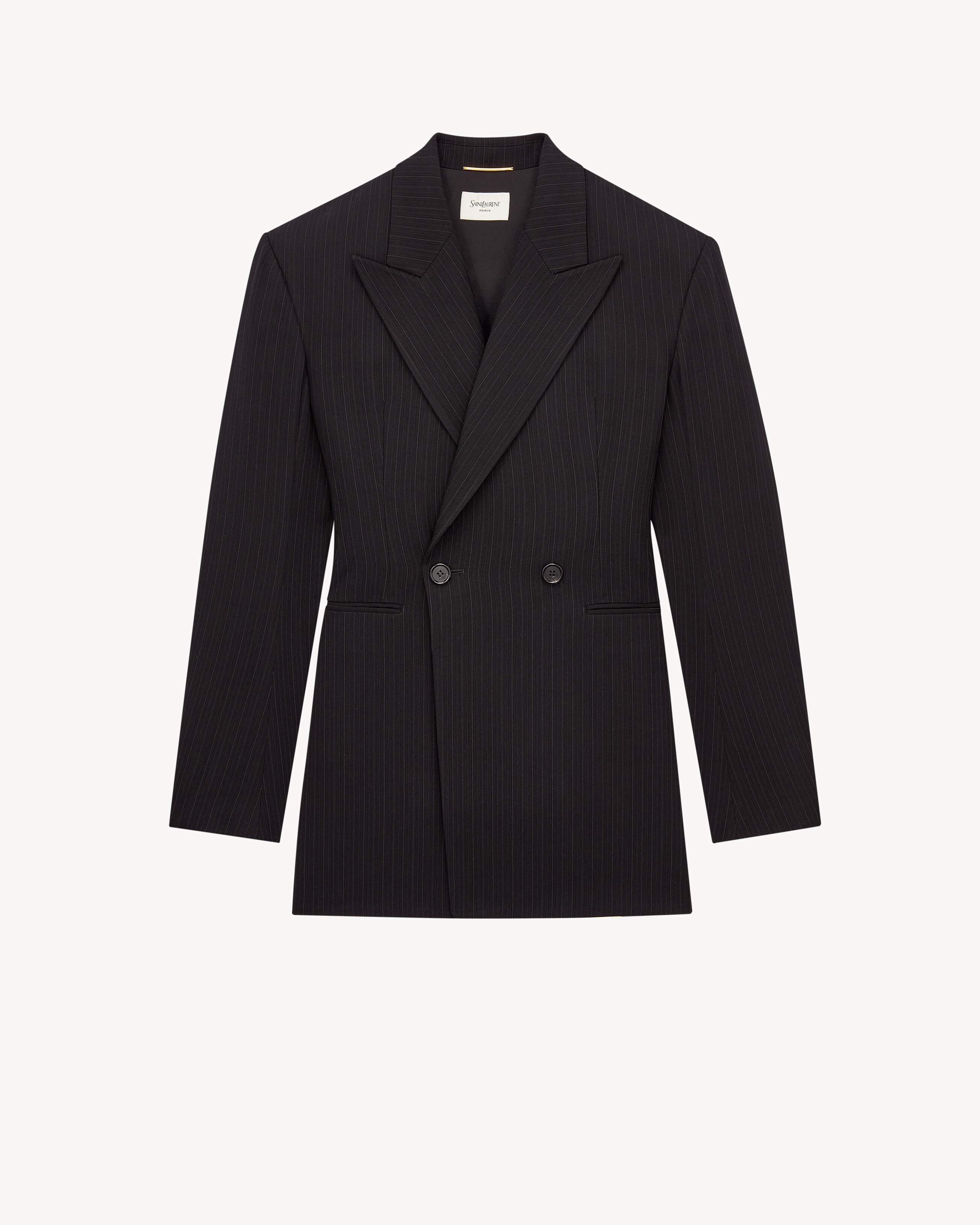 blazer com fechamento duplo em lã mélange risca de giz