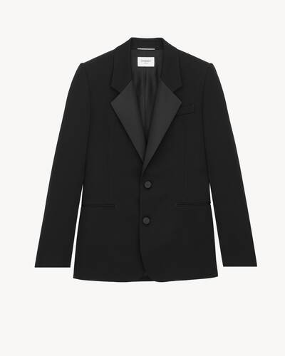 single-breasted tuxedo jacket in grain de poudre in Black | Saint