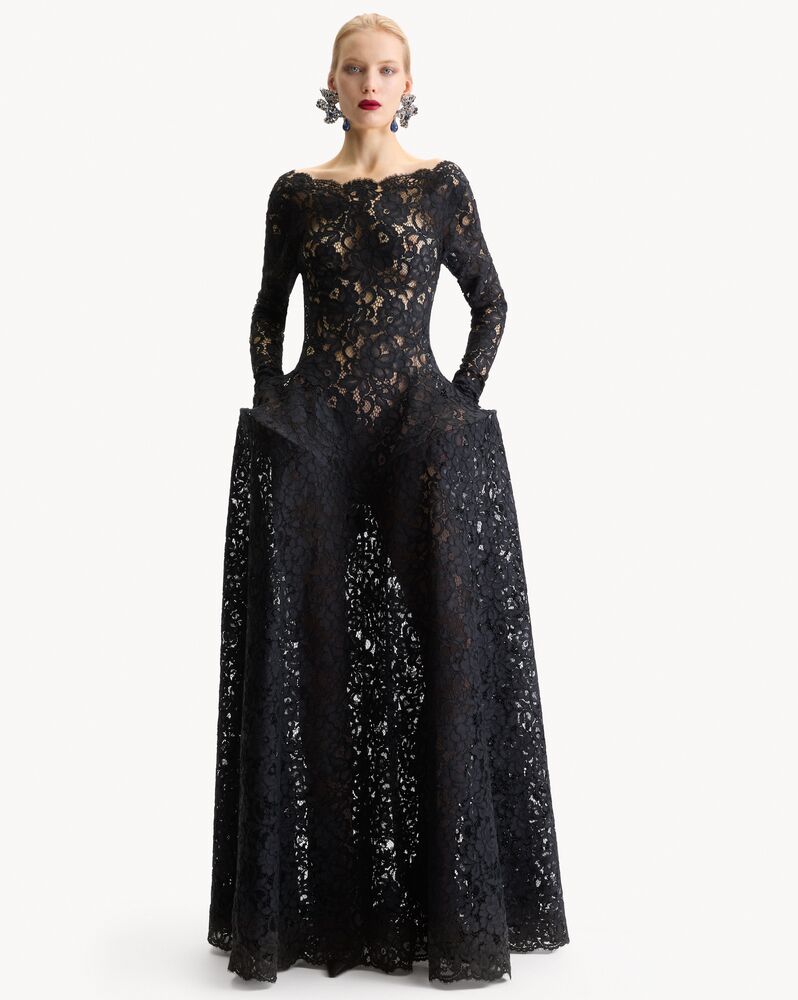 backless couture gown in lace