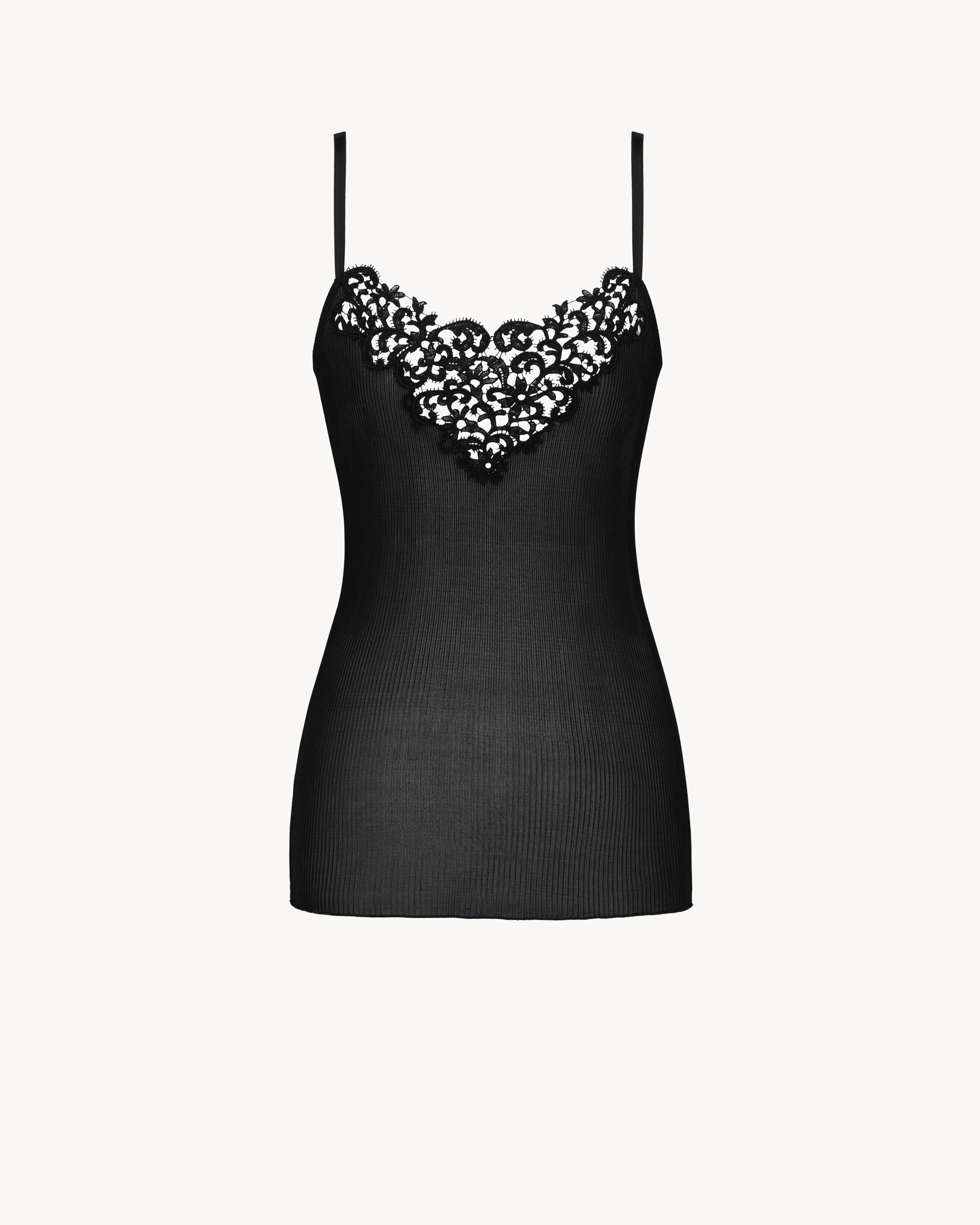 guipure tank top in ribbed silk