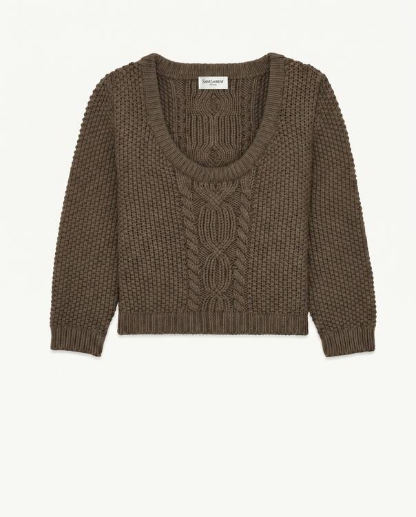 scoop-neck sweater in wool knit in Green | Saint Laurent | YSL US