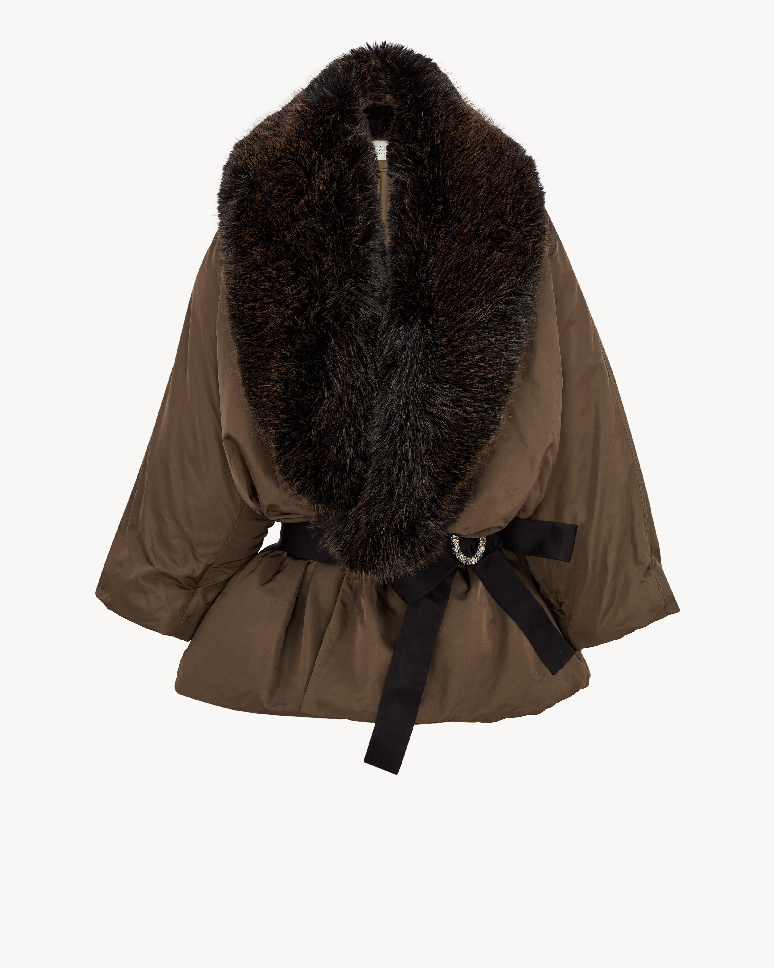 fur-collar coat in silk