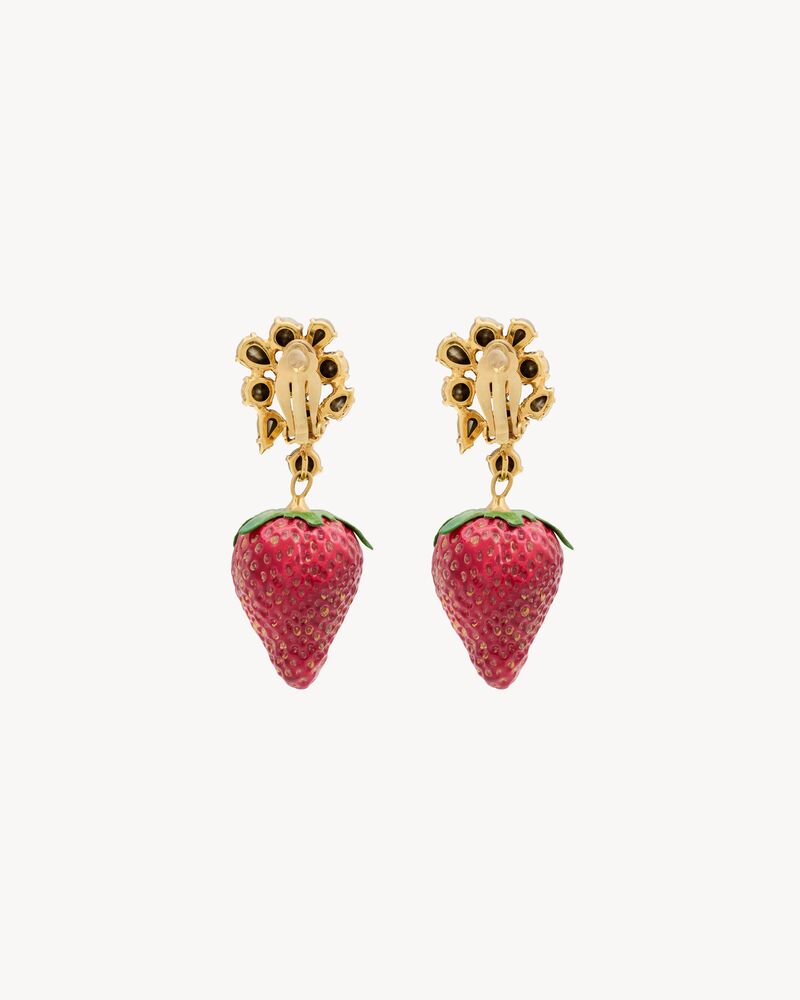 rhinestone strawberry earrings in resin and metal