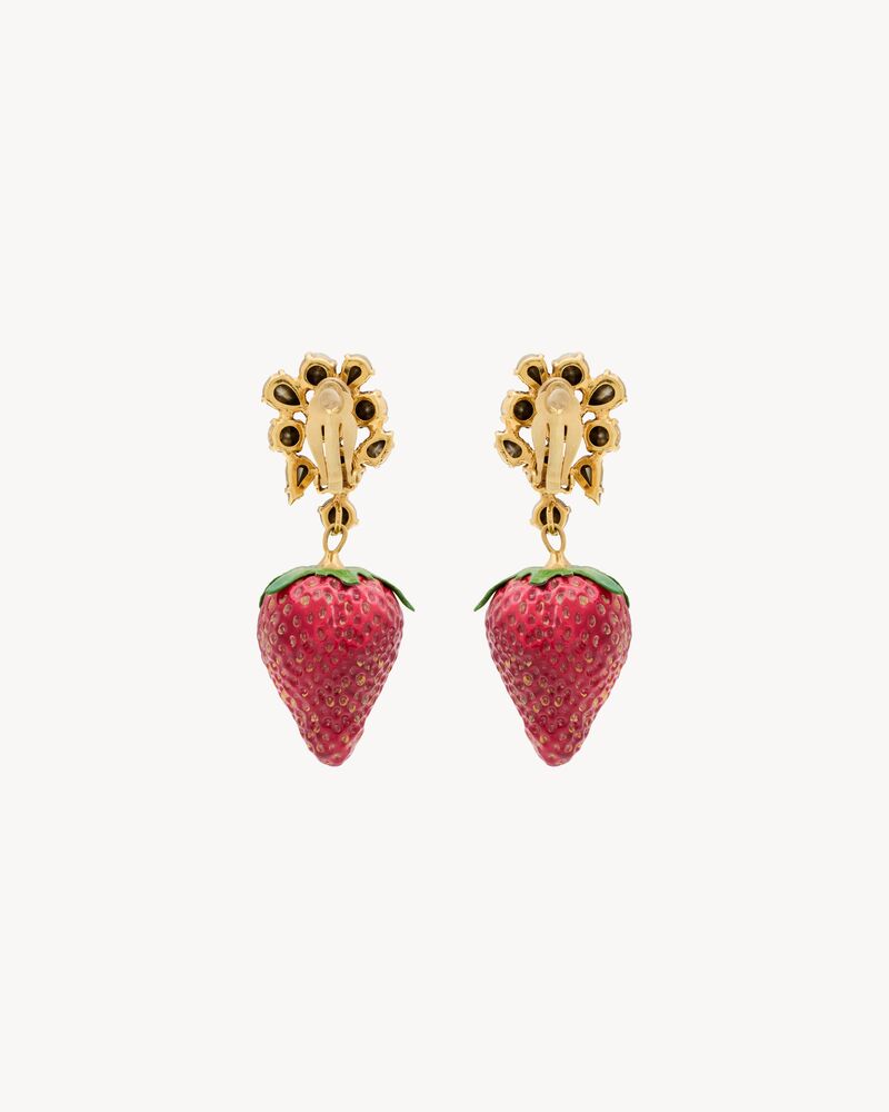rhinestone strawberry earrings in resin and metal