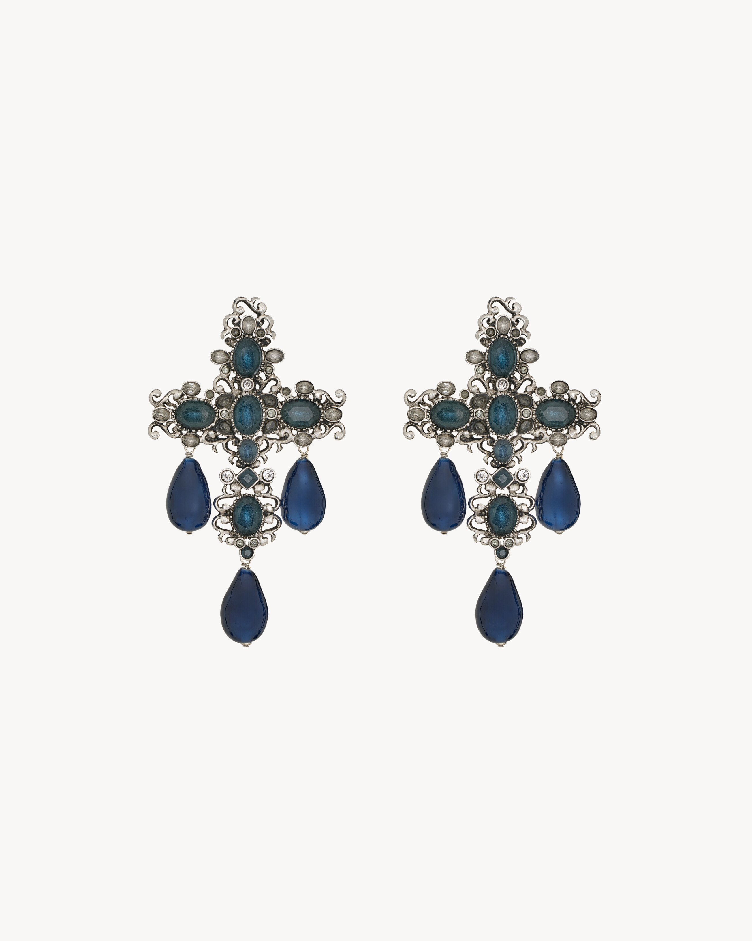 crystal cross earrings in resin and metal