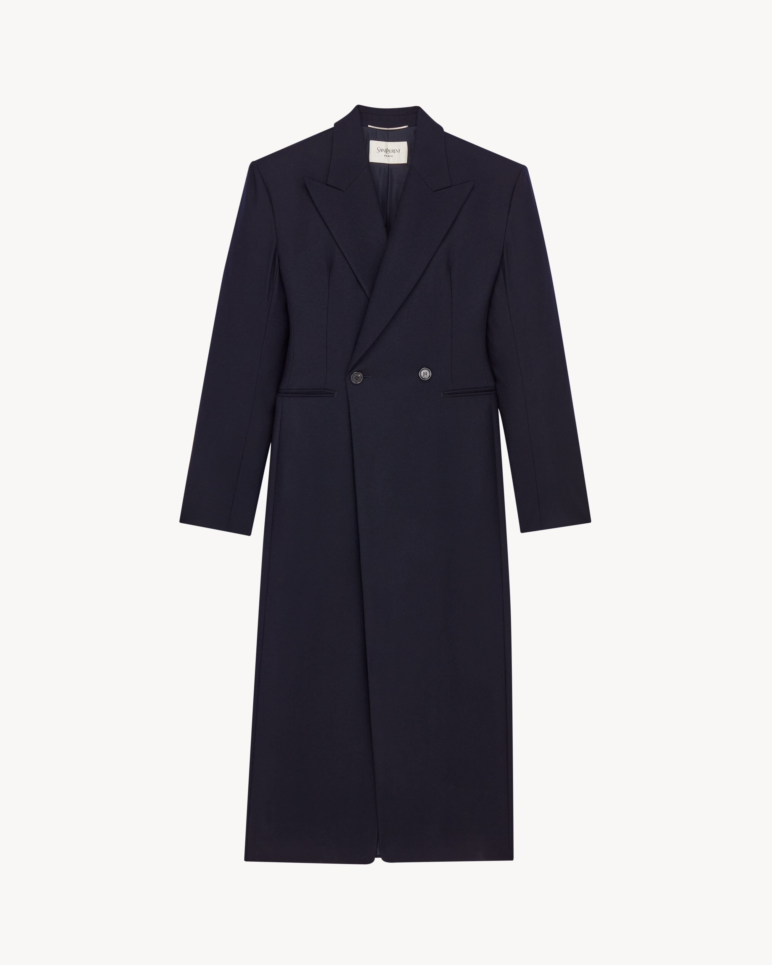 long coat in brushed wool flannel in Blue | Saint Laurent | YSL US