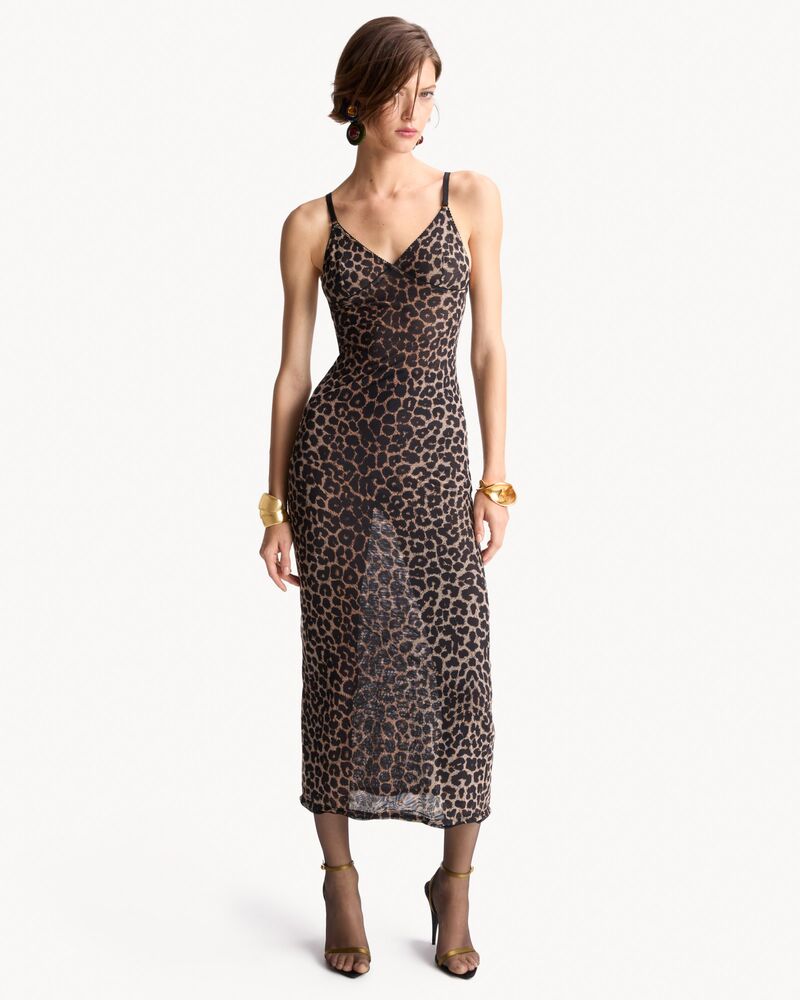 slip dress in leopard tulle