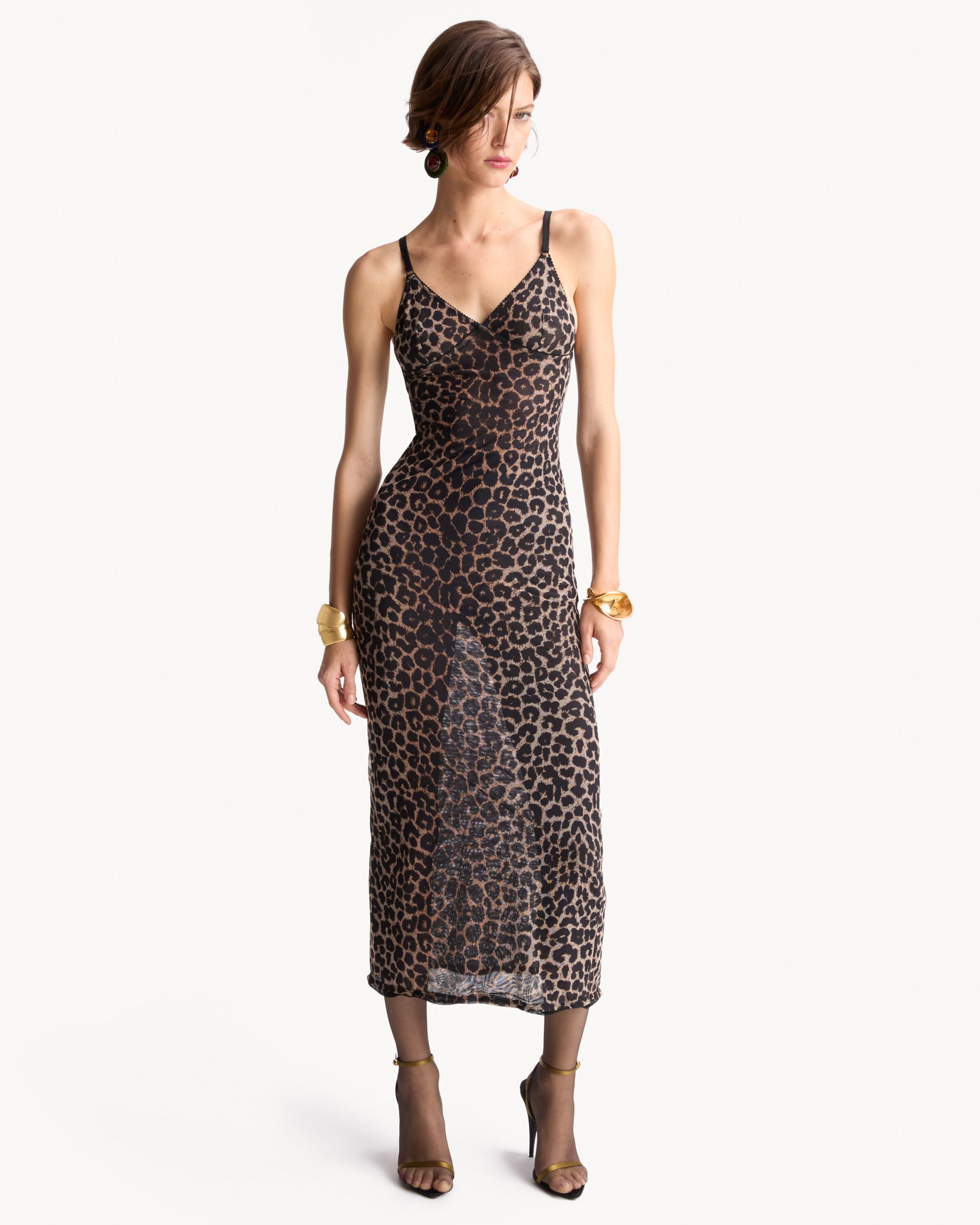 slip dress in leopard tulle