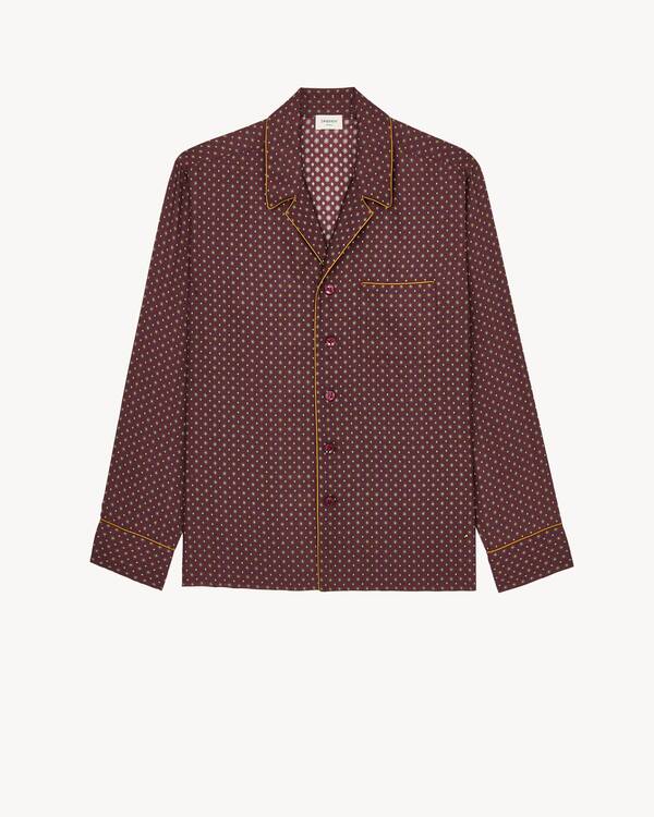 YSL イヴ・サンローラン pajama-style shirt in hexagon silk twill in Bordeaux | Saint