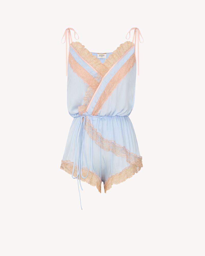 laced romper in silk crepe muslin