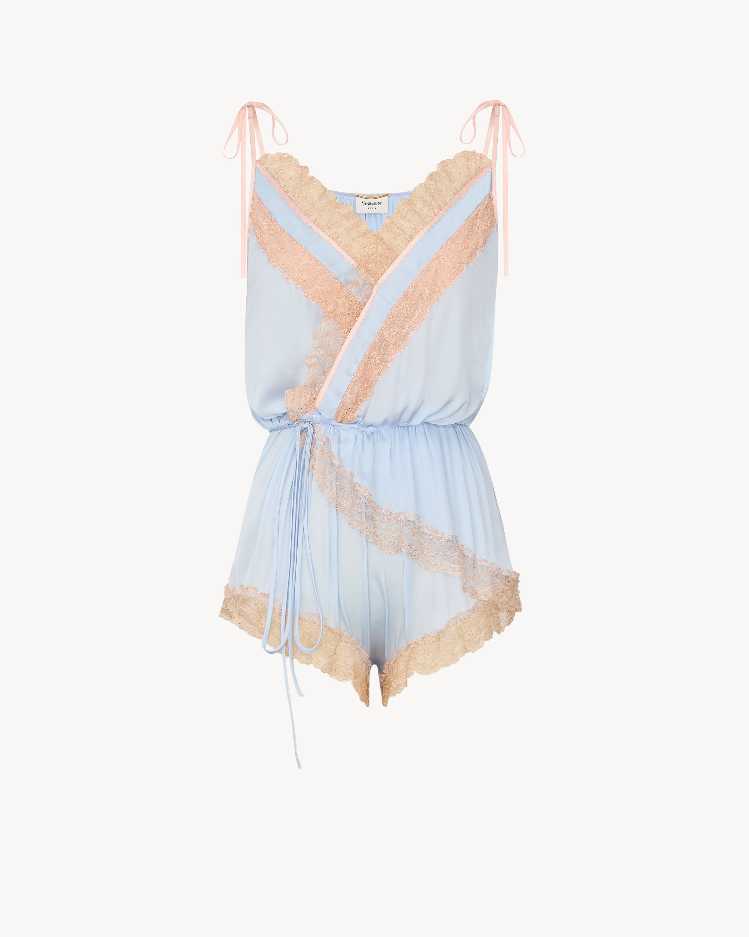 laced romper in silk crepe muslin