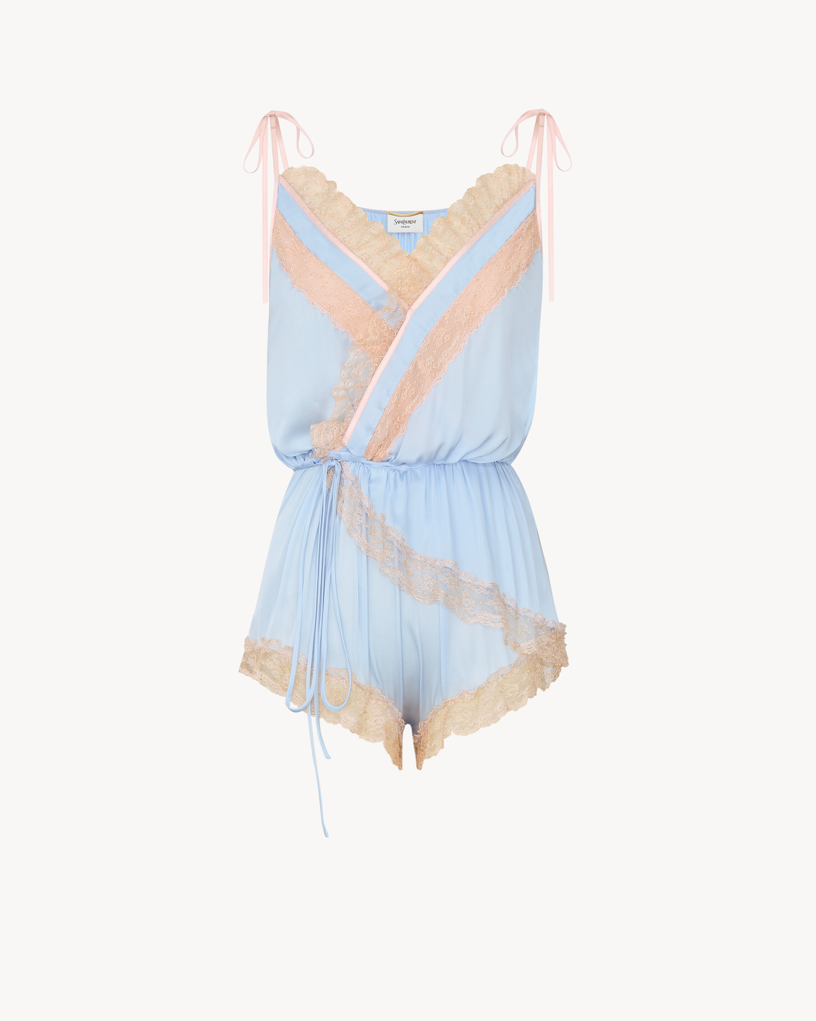 laced romper in silk crepe muslin