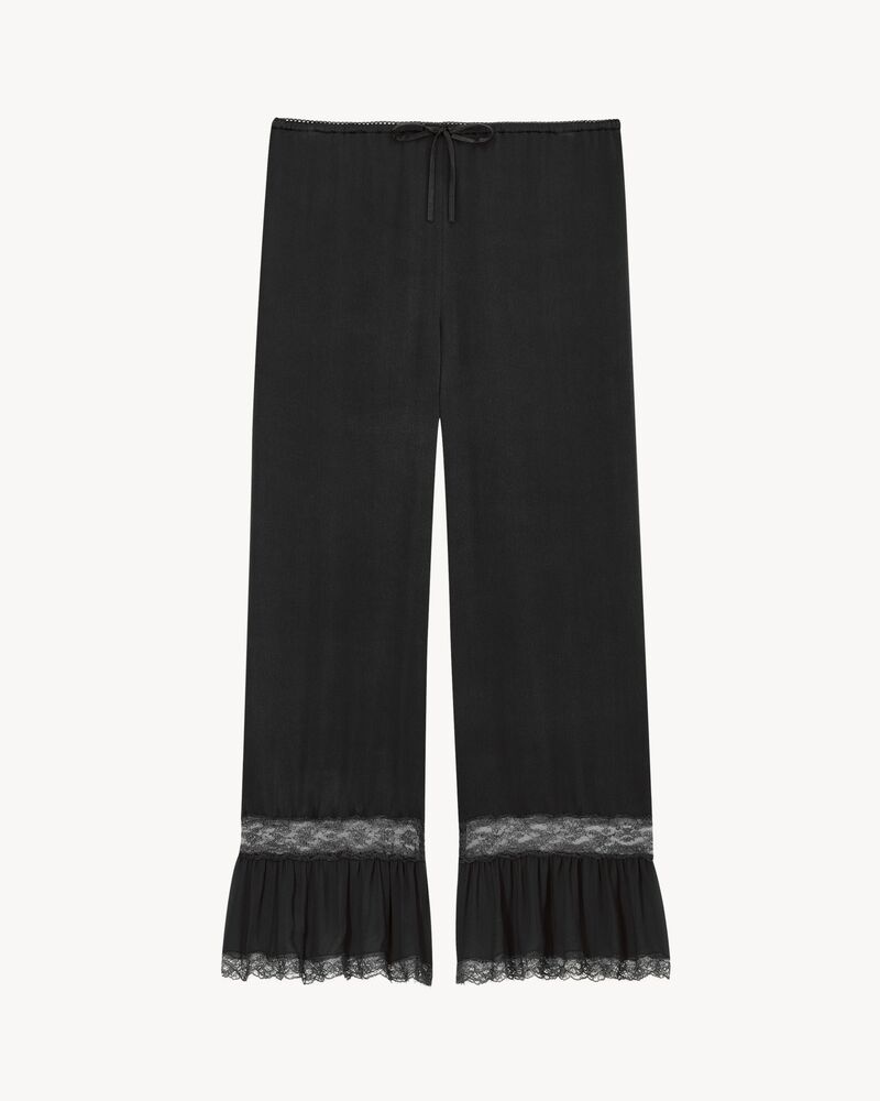 lace-cuff pants in silk satin