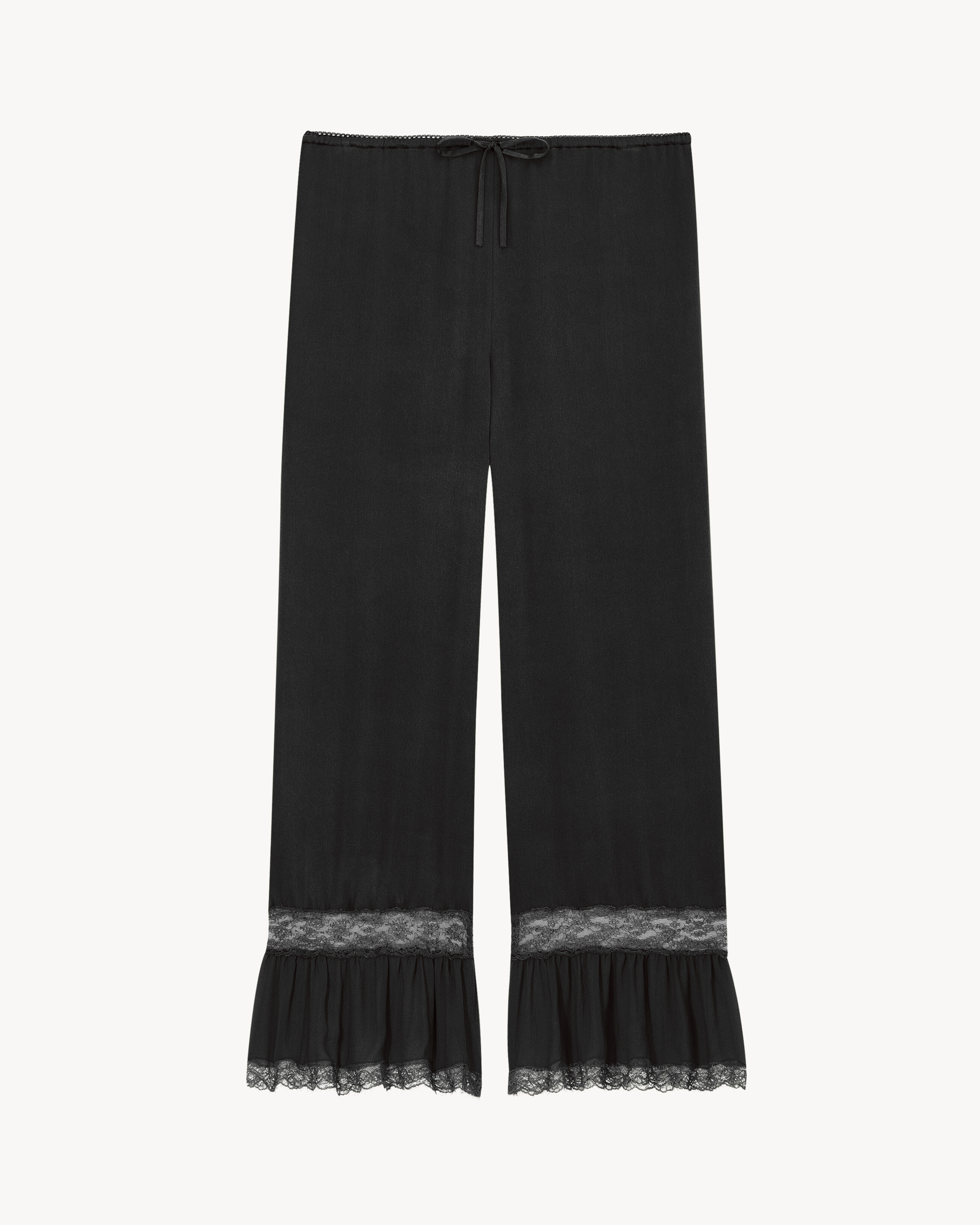 lace-cuff pants in silk satin