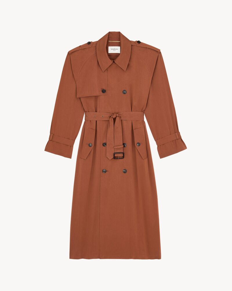 trench coat in water-repellent cotton and silk