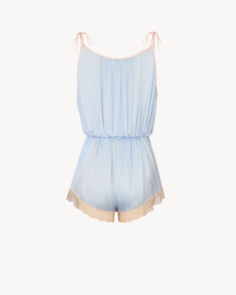 laced romper in silk crepe muslin