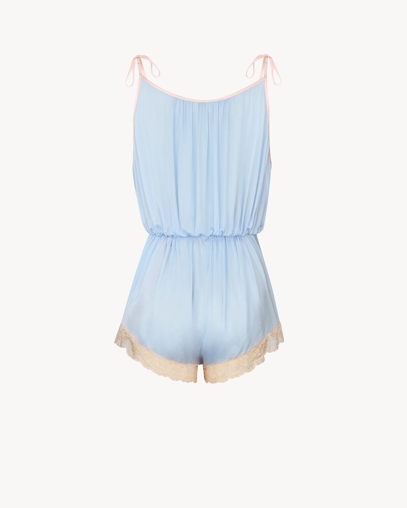 laced romper in silk crepe muslin
