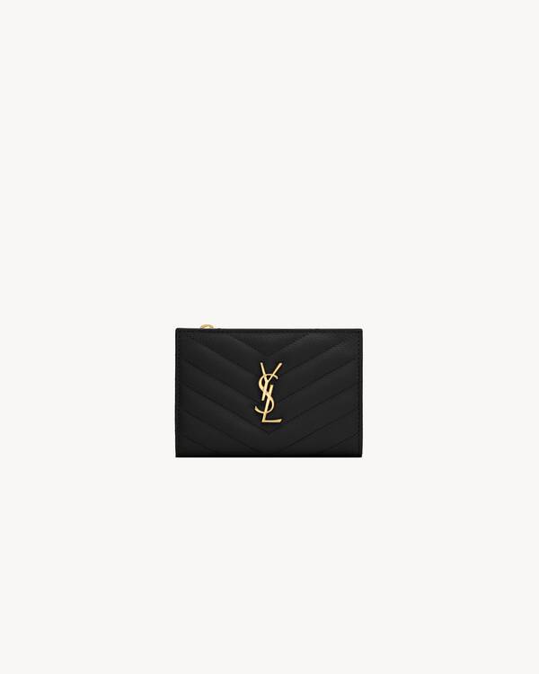그랑 드 뿌드르 엠보스드 가죽 소재의 CASSANDRE SAINT LAURENT MATELASSÉ 2단 지퍼 지갑