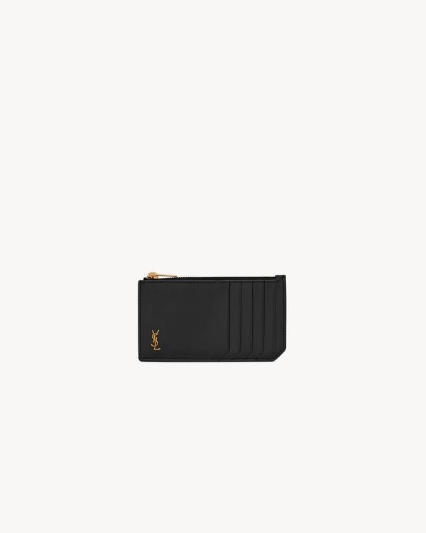 TINY CASSANDRE FRAGMENTS zip card case in grained leather in Black