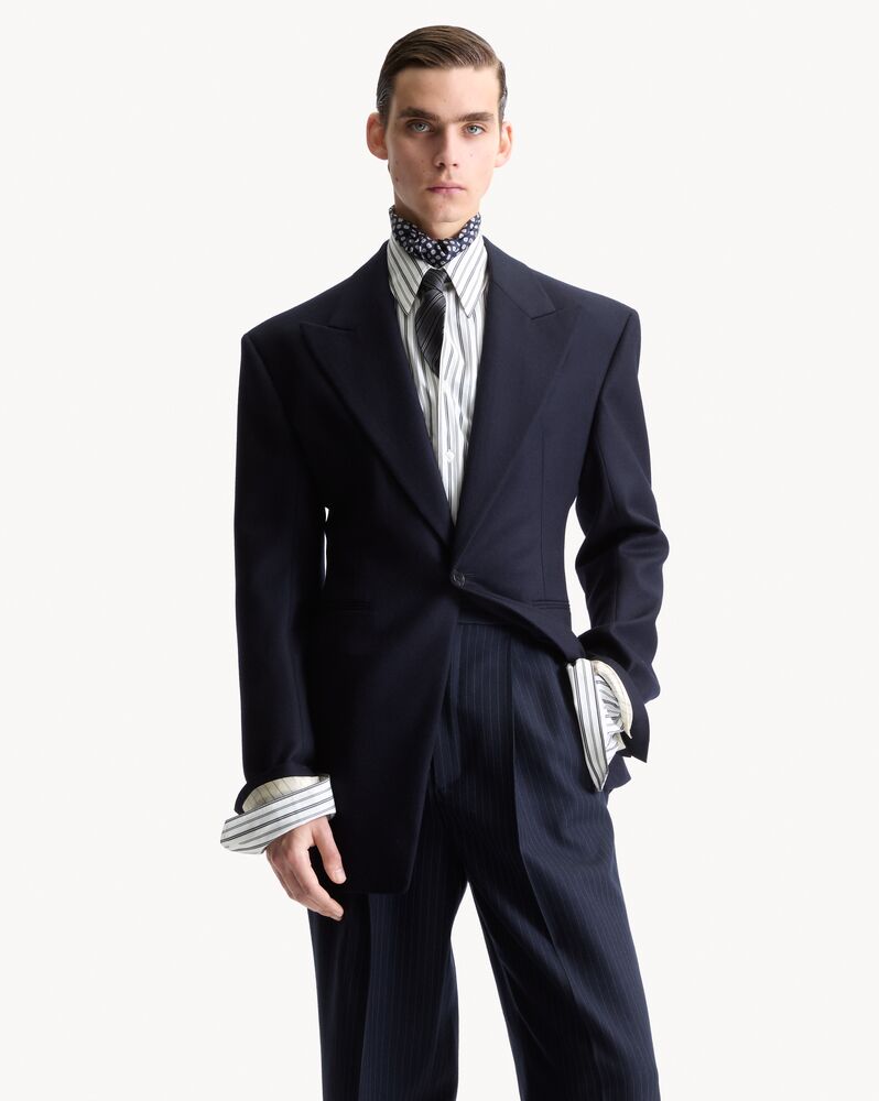 fluid pants in pin dot stripe wool gabardine
