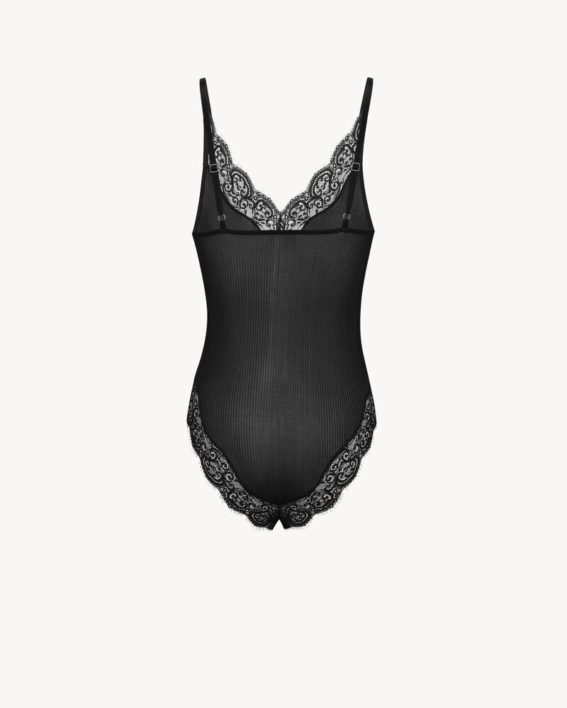 laced bodysuit in ribbed silk jersey